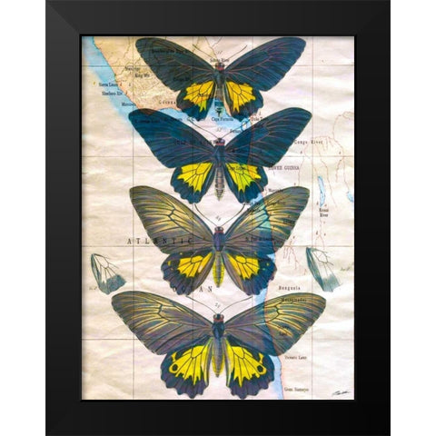 Butterfly Map II Black Modern Wood Framed Art Print by Butler, John
