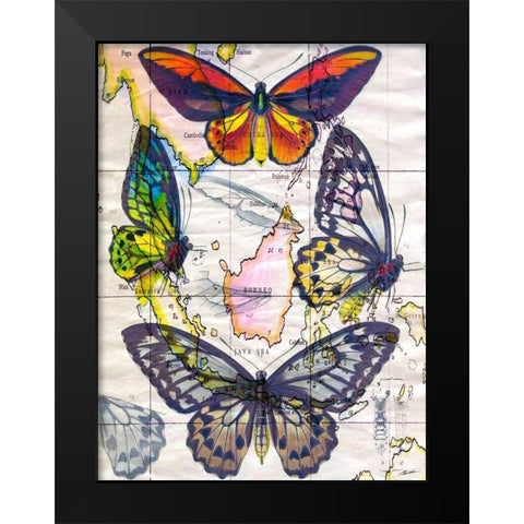 Butterfly Map IV Black Modern Wood Framed Art Print by Butler, John