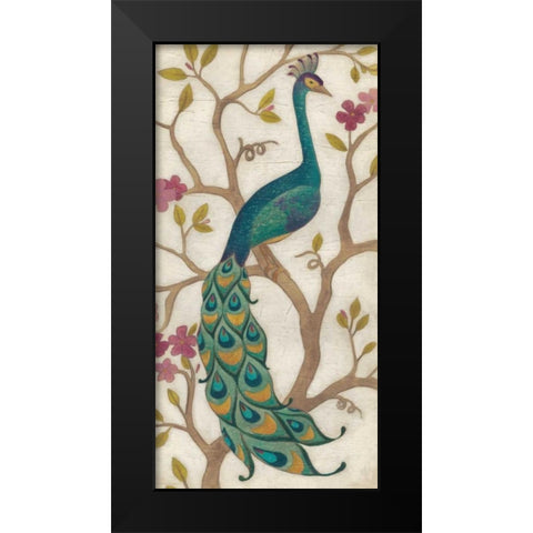 Peacock Fresco I Black Modern Wood Framed Art Print by Vess, June Erica