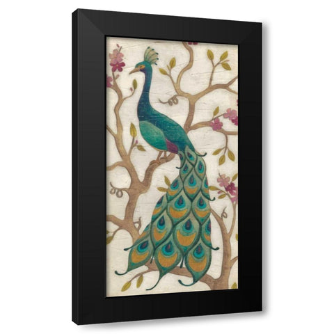 Peacock Fresco II Black Modern Wood Framed Art Print by Vess, June Erica