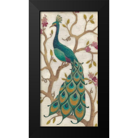 Peacock Fresco II Black Modern Wood Framed Art Print by Vess, June Erica