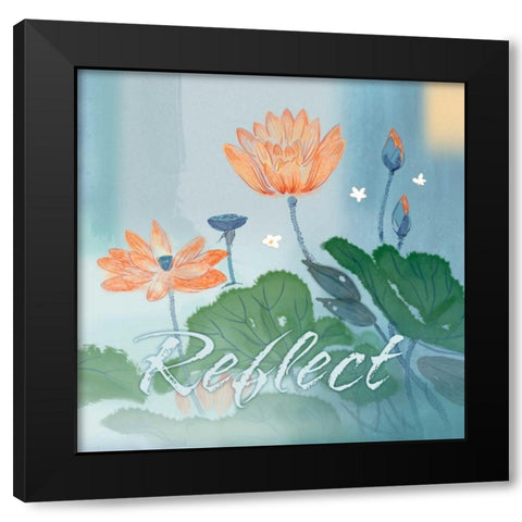 Blue Floral Inspiration V Black Modern Wood Framed Art Print with Double Matting by Evelia Designs