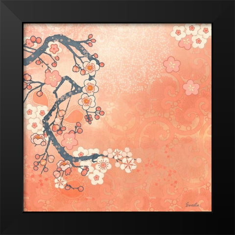 Tokyo Cherry I Black Modern Wood Framed Art Print by Evelia Designs