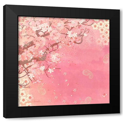 Tokyo Cherry II Black Modern Wood Framed Art Print with Double Matting by Evelia Designs