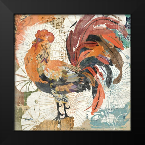Rooster Flair II Black Modern Wood Framed Art Print by Evelia Designs