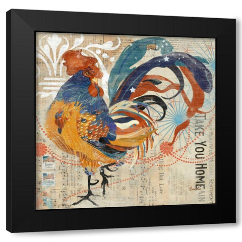 Rooster Flair IV Black Modern Wood Framed Art Print by Evelia Designs