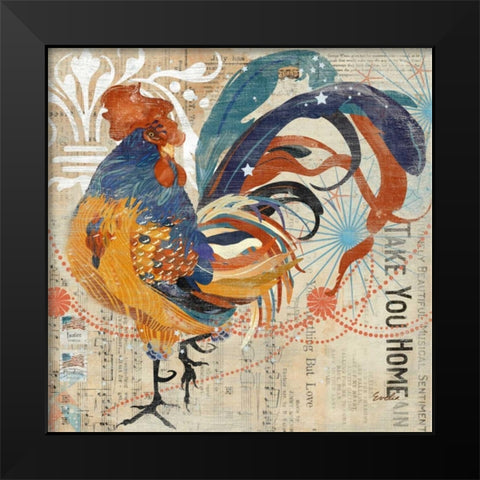 Rooster Flair IV Black Modern Wood Framed Art Print by Evelia Designs