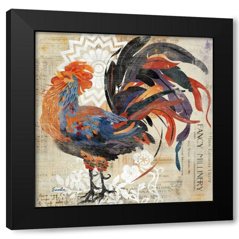 Rooster Flair V Black Modern Wood Framed Art Print by Evelia Designs