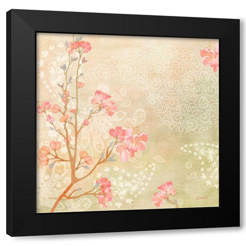 Sweet Cherry Blossoms I Black Modern Wood Framed Art Print by Evelia Designs