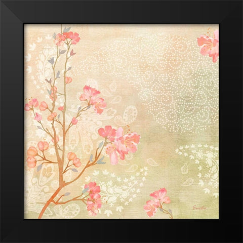 Sweet Cherry Blossoms I Black Modern Wood Framed Art Print by Evelia Designs