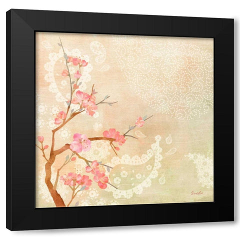 Sweet Cherry Blossoms II Black Modern Wood Framed Art Print with Double Matting by Evelia Designs