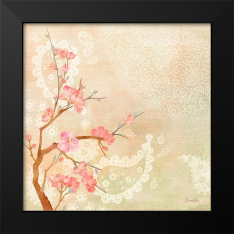 Sweet Cherry Blossoms II Black Modern Wood Framed Art Print by Evelia Designs