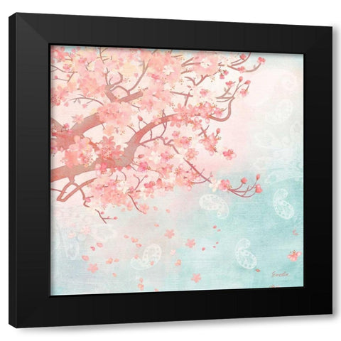Sweet Cherry Blossoms III Black Modern Wood Framed Art Print with Double Matting by Evelia Designs