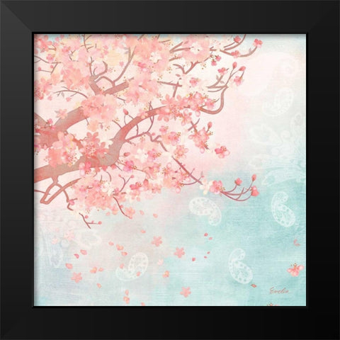Sweet Cherry Blossoms III Black Modern Wood Framed Art Print by Evelia Designs