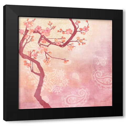 Sweet Cherry Blossoms V Black Modern Wood Framed Art Print by Evelia Designs