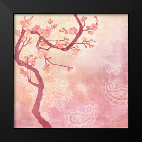 Sweet Cherry Blossoms V Black Modern Wood Framed Art Print by Evelia Designs