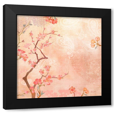 Sweet Cherry Blossoms VI Black Modern Wood Framed Art Print with Double Matting by Evelia Designs