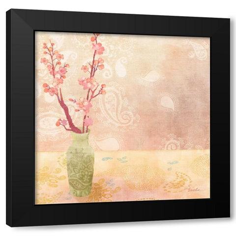 Vase of Cherry Blossoms I Black Modern Wood Framed Art Print by Evelia Designs