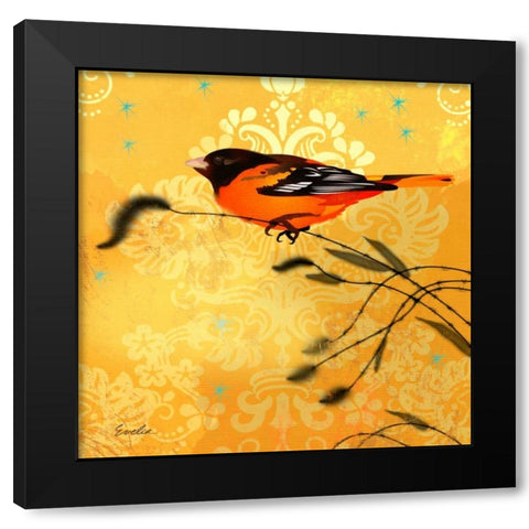Oriole and Cartouche I Black Modern Wood Framed Art Print by Evelia Designs