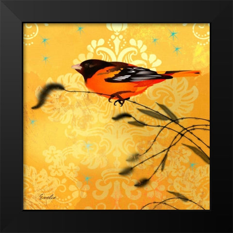 Oriole and Cartouche I Black Modern Wood Framed Art Print by Evelia Designs