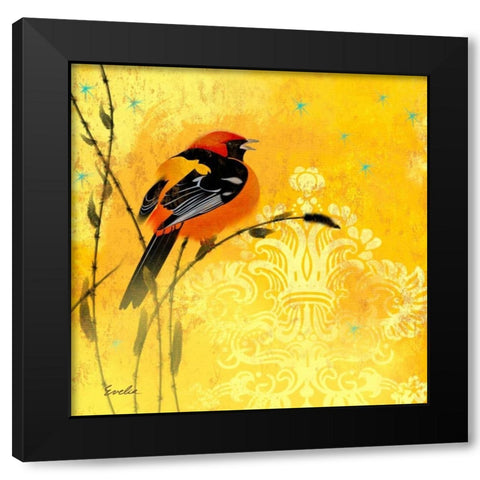 Oriole and Cartouche II Black Modern Wood Framed Art Print by Evelia Designs