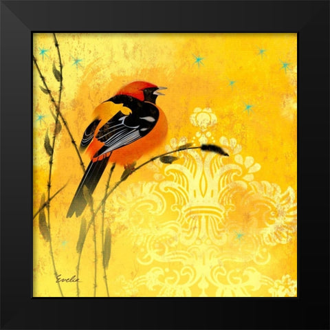 Oriole and Cartouche II Black Modern Wood Framed Art Print by Evelia Designs
