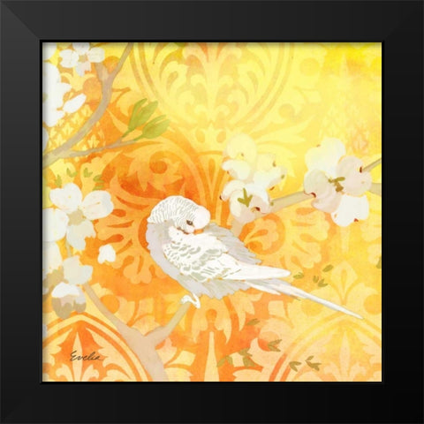 Budgie and Cartouche II Black Modern Wood Framed Art Print by Evelia Designs