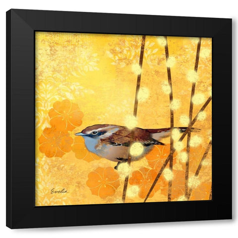 Wren on Yellow I Black Modern Wood Framed Art Print by Evelia Designs