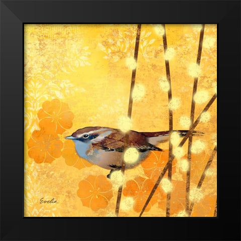 Wren on Yellow I Black Modern Wood Framed Art Print by Evelia Designs