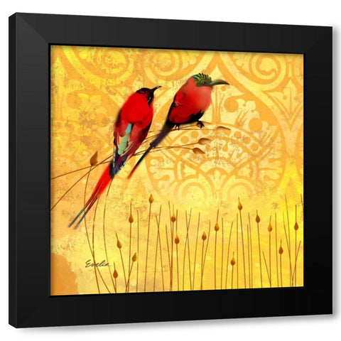 Wren on Yellow II Black Modern Wood Framed Art Print by Evelia Designs
