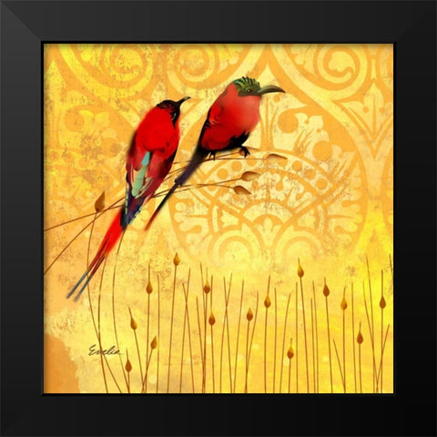 Wren on Yellow II Black Modern Wood Framed Art Print by Evelia Designs