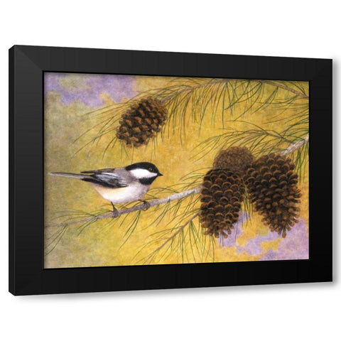 Chickadee in the Pines I Black Modern Wood Framed Art Print by Matcham, Marcia