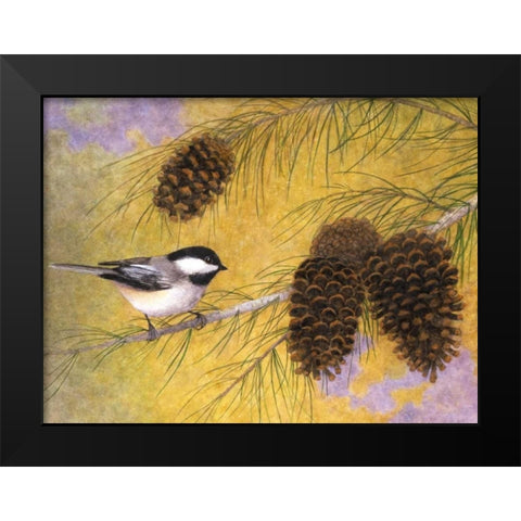 Chickadee in the Pines I Black Modern Wood Framed Art Print by Matcham, Marcia