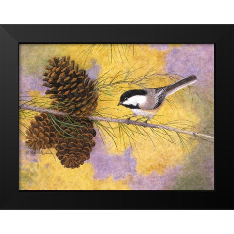 Chickadee in the Pines II Black Modern Wood Framed Art Print by Matcham, Marcia