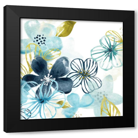Aqua Flora I Black Modern Wood Framed Art Print with Double Matting by Vess, June Erica