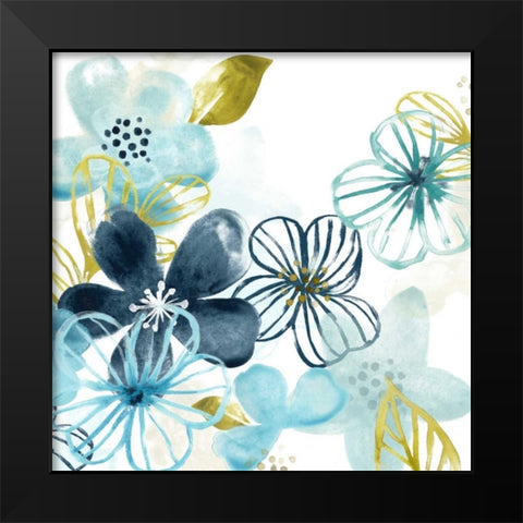 Aqua Flora I Black Modern Wood Framed Art Print by Vess, June Erica