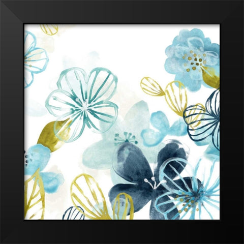 Aqua Flora II Black Modern Wood Framed Art Print by Vess, June Erica