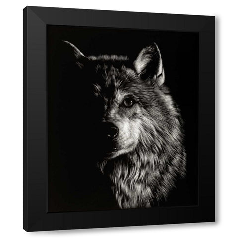 Scratchboard Wolf III Black Modern Wood Framed Art Print by Chapman, Julie T.
