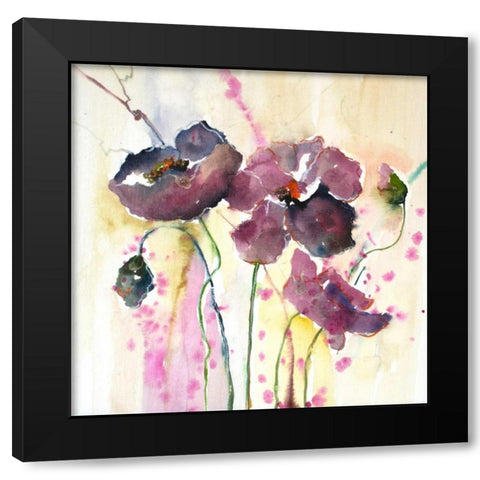 Plum Poppies II Black Modern Wood Framed Art Print with Double Matting by Herrera, Leticia