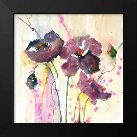 Plum Poppies II Black Modern Wood Framed Art Print by Herrera, Leticia