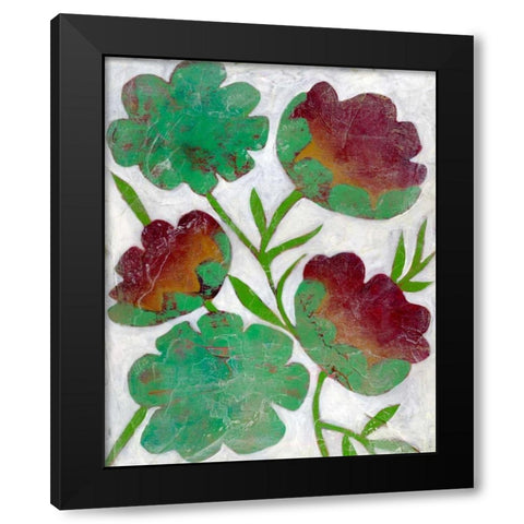 Verdigris Blooms I Black Modern Wood Framed Art Print with Double Matting by Zarris, Chariklia