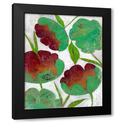 Verdigris Blooms II Black Modern Wood Framed Art Print with Double Matting by Zarris, Chariklia