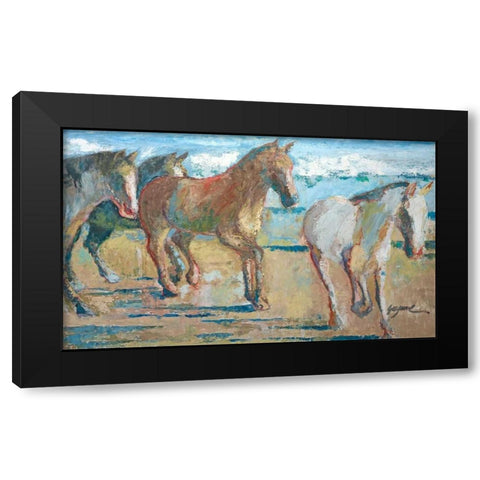 Caballos en la Playa Black Modern Wood Framed Art Print with Double Matting by Wilkins, Suzanne