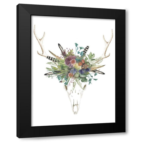 Deer Skull and Flowers II Black Modern Wood Framed Art Print by McCavitt, Naomi