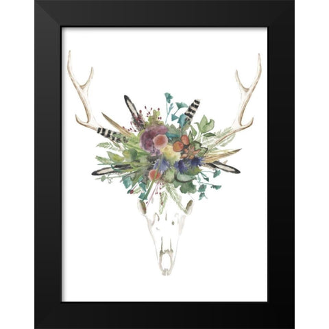 Deer Skull and Flowers II Black Modern Wood Framed Art Print by McCavitt, Naomi