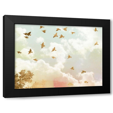 Golden Flight I Black Modern Wood Framed Art Print with Double Matting by Goldberger, Jennifer