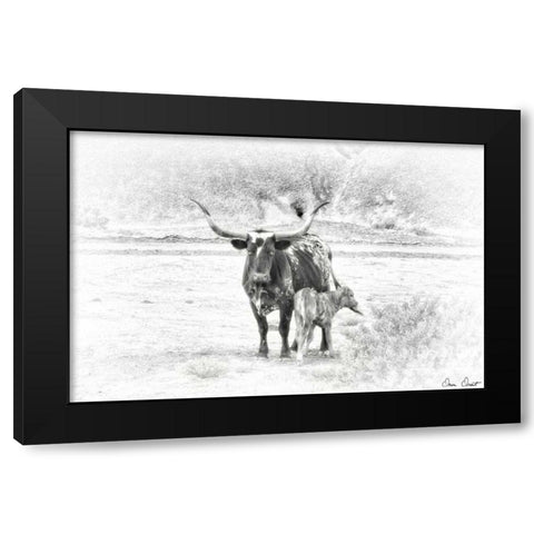 Longhorn and Baby Black Modern Wood Framed Art Print by Drost, David