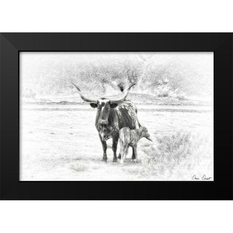Longhorn and Baby Black Modern Wood Framed Art Print by Drost, David