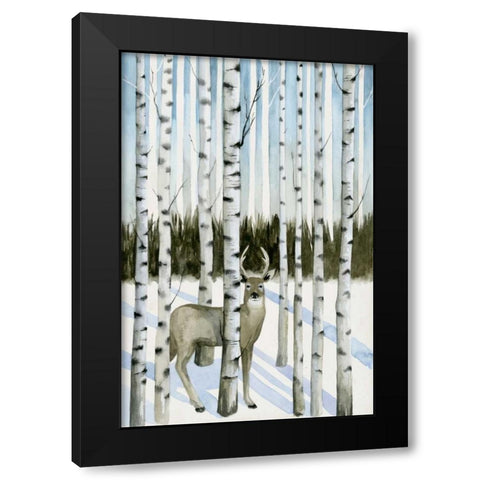 Deer in Snowfall I Black Modern Wood Framed Art Print with Double Matting by Popp, Grace
