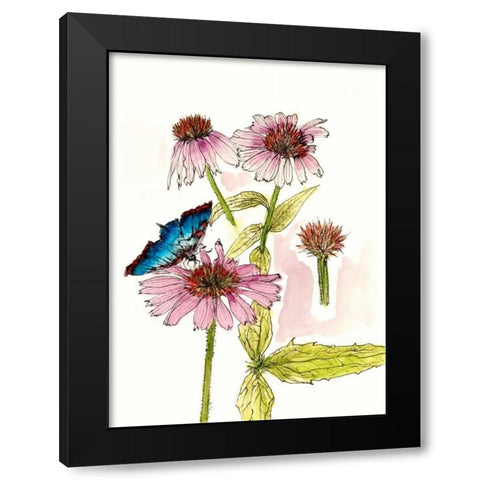 Floral Field Notes II Black Modern Wood Framed Art Print with Double Matting by Wang, Melissa